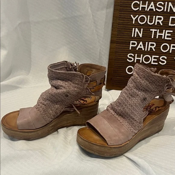 A.S.98 Woven Blush Wedge Sandals - Picture 5 of 5